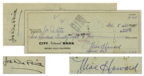 Moe Howard Check Signed to Joe DeRita -- Endorsed by DeRita on Verso -- Dated 8 February 1960 -- Measures 8.25 x 3 -- Very Good Condition